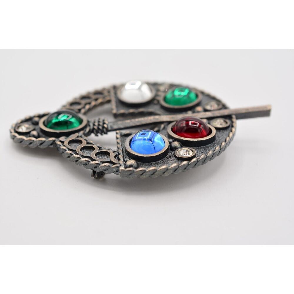 Vintage Pin Brooch Cabochon Large Heavy Celtic Ardagh Red Blue Chunky 70s BinAJ - Picture 9 of 12